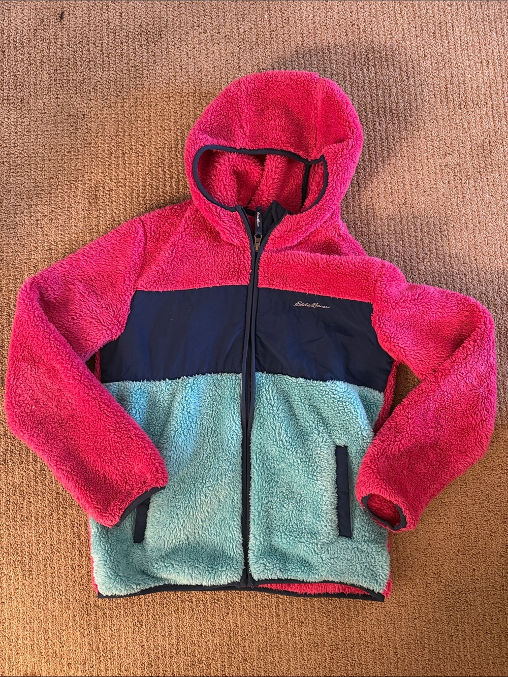 Eddie Bauer Youth Sherpa Fleece Hooded Jacket KIDS Size large 14/16 14 16 pink